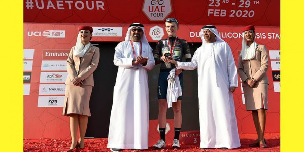  UAE TOUR: STOJNIC AND TORTOMASI, BREAKAWAY AND TWO LEADER JERSEYS